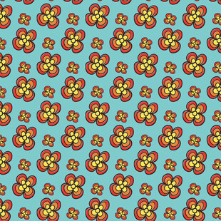 蓝色底多彩花朵图案背景