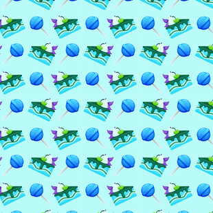 蓝色背景卡通图案无缝纹理