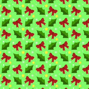 圣诞蝴蝶结冬青叶无缝图案