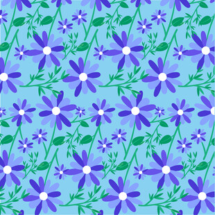 蓝色背景紫色小花图案
