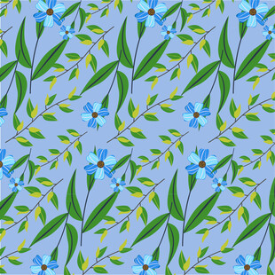 蓝底花草无缝图案