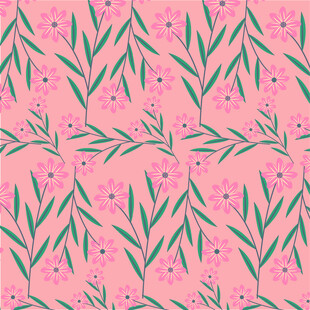 粉色花卉枝叶无缝图案