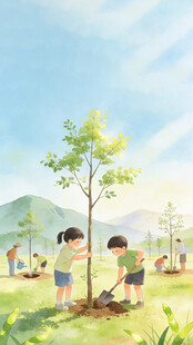 植树节手绘插画