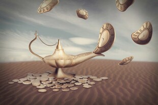 神灯洒落金币奇幻场景