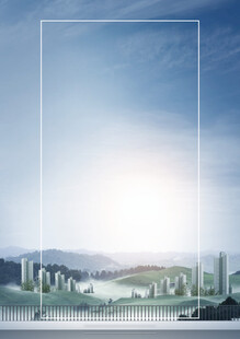 城市远景蓝天白云下的风光