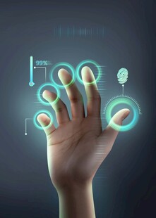 手触虚拟界面的科技场景