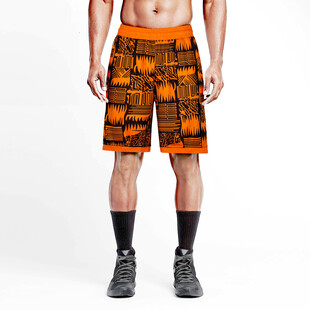 男士橙色印花休闲短裤