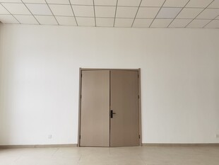 空旷房间中的双扇棕色门