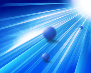 蓝色光芒中的悬浮球体