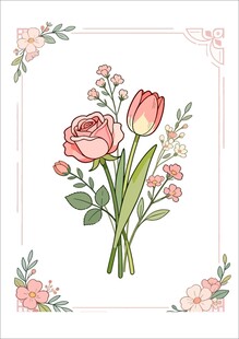 38妇女节手绘粉色花卉装饰图案