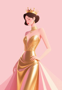 38妇女节金色礼服皇冠优雅女王