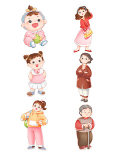 女性成长经历手绘插画