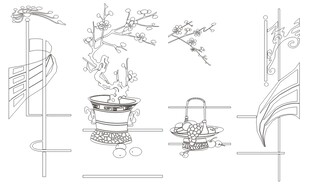 中式庭院景观线稿设计