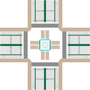 标准多车道十字路口模型平面示意