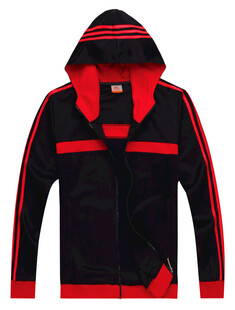 男士红黑拼接连帽运动外套