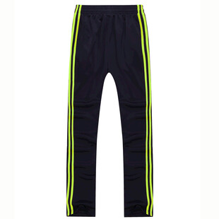 黑色侧边黄绿条纹运动裤
