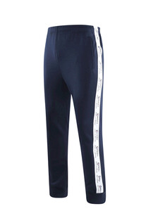 深蓝色侧边条纹运动长裤