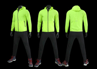 荧光绿连帽运动套装展示