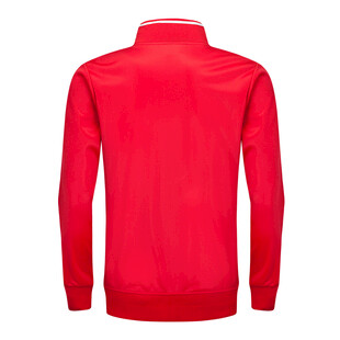 红色长袖运动外套背影