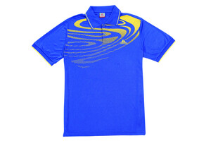 蓝色带黄纹时尚短袖T恤