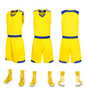 黄色篮球运动套装及鞋类