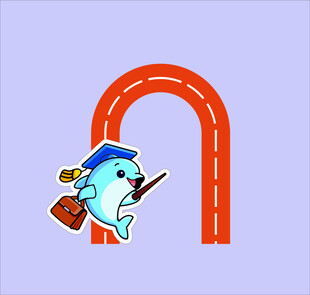 卡通角色穿越红色拱门