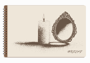 线圈本 蜡烛素描画