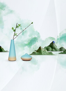 中式禅意花瓶与绿植摆件