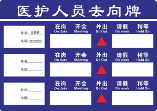 医护人员去向牌