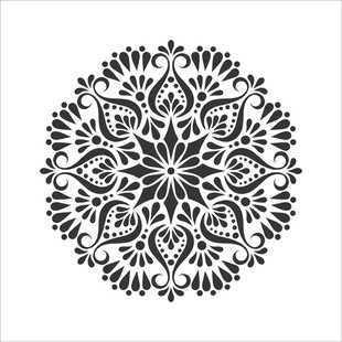 圆形黑白曼陀罗花纹图案