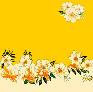 黄色背景上的清新花卉图案
