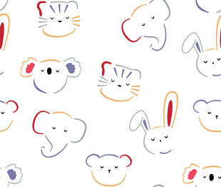 可爱动物头像无缝图案