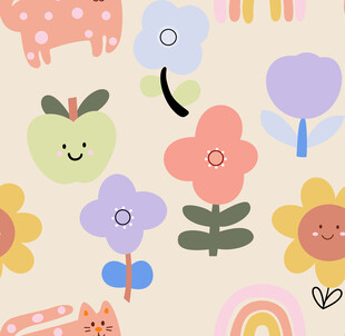可爱卡通动植物图案背景