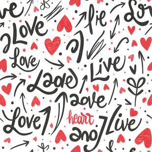 爱心与爱文字手绘图案