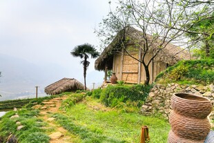 乡村小屋旁的田园景致