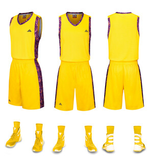 黄色篮球运动套装及鞋款