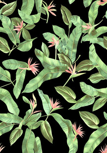 绿叶繁花无缝图案背景