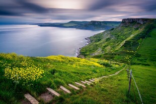 湖畔绿野间的石阶美景