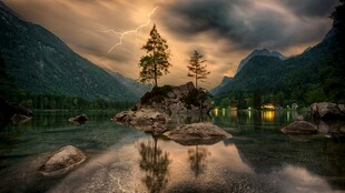 湖畔黄昏美景