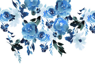 蓝色花卉水彩插画图案