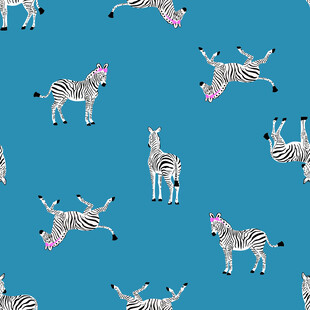 蓝色背景斑马趣味图案