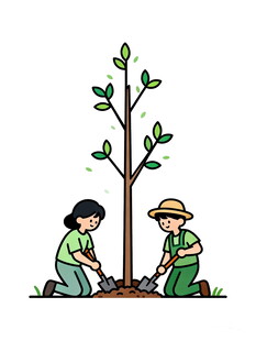 儿童植树场景
