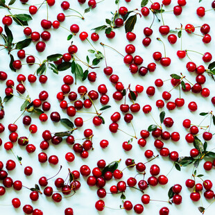 散落的红色浆果与绿叶