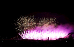 夜空中绚烂的紫色烟花