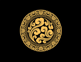 古典金色圆形精美花纹图案