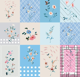 花卉图案拼接的多彩布料