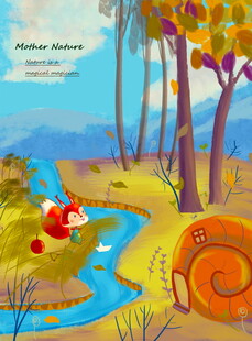 秋日森林中的动物与溪流