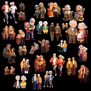 老人养老老年夫妇人物插画素材