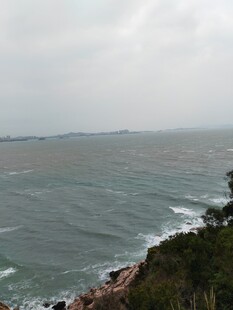 海岸风光 波涛与绿植相映