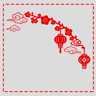 新中式梅花纹饰线性稿